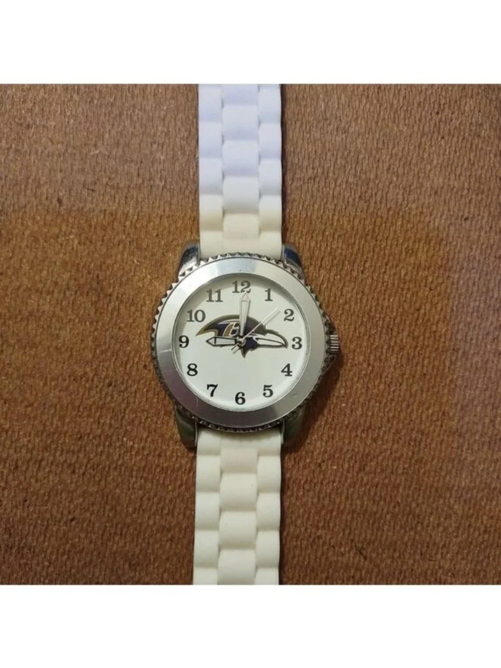 Baltimore Ravens Logo Watch With White Silicone Strap & Silver-Tone Case